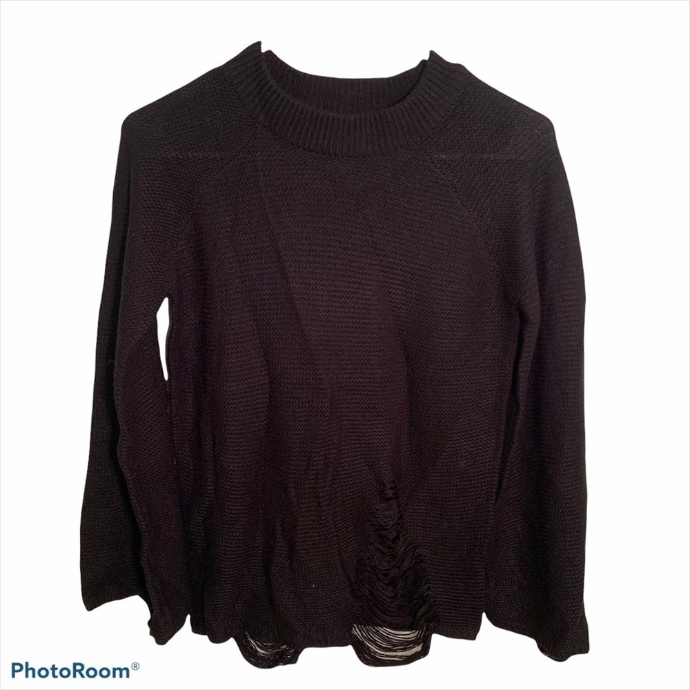 Say What? Women's Size Small Mock Neck Sweater Black Ripped‎ Detail Long Sleeve
